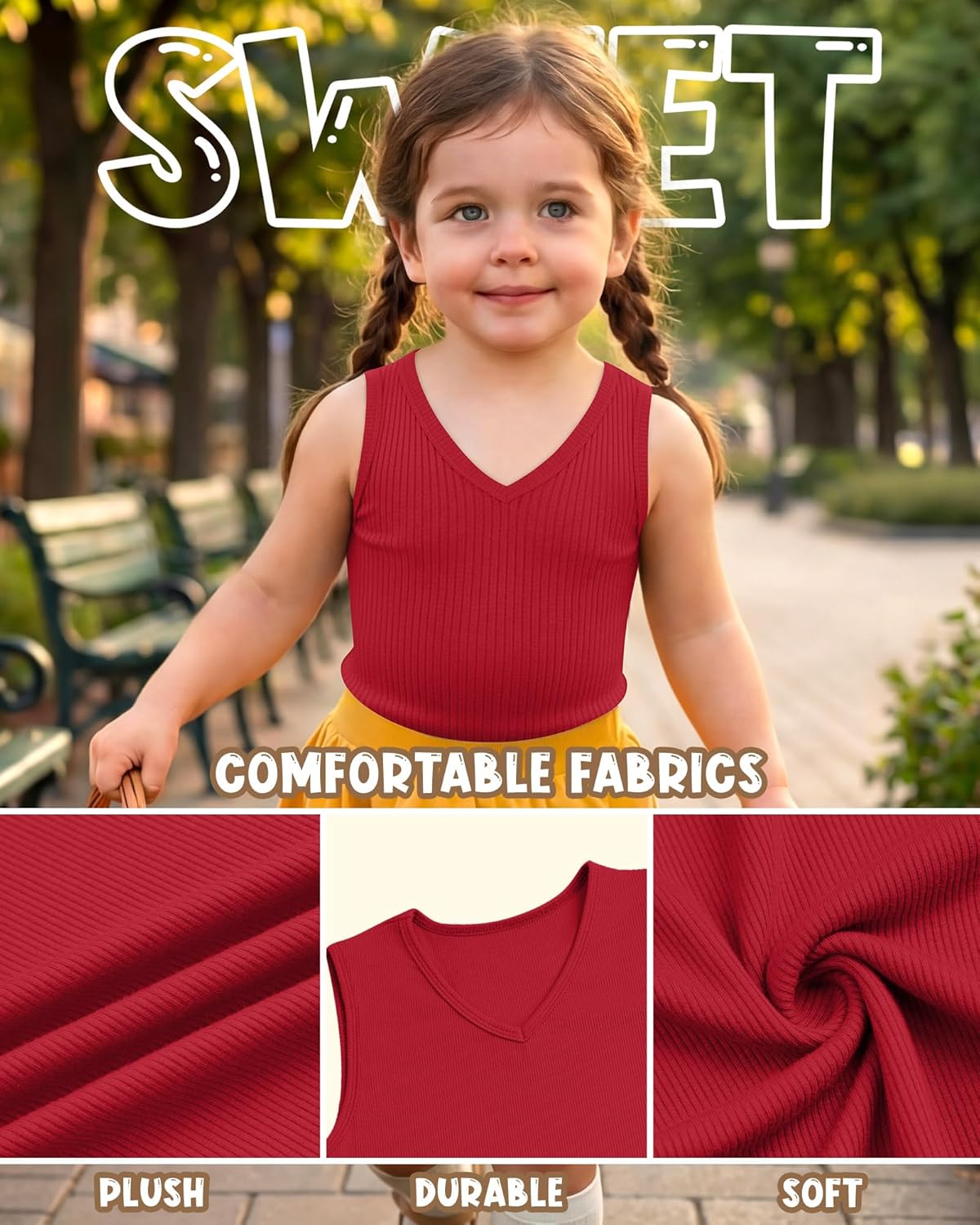 Oakgarden 4 Pack Girls' Tank Tops Ribbed V Neck Sleeveless Cute Summer Tee Slim Fitted Camisole Kids Soft Casual Basic Tanks