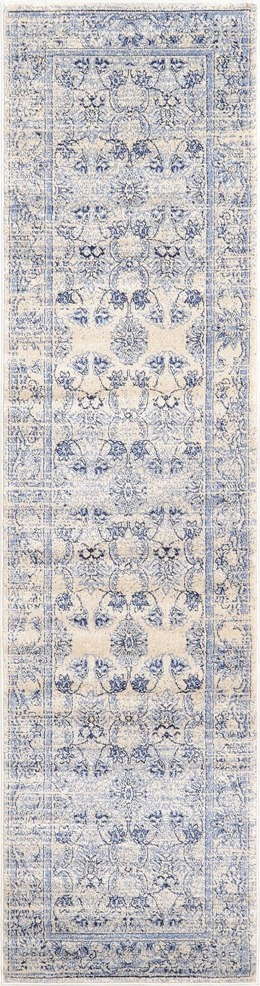 Rugs.com Miranda Collection Rug – 2' 7 x 10' Runner Ivory Blue Medium Rug Perfect for Hallways, Entryways
