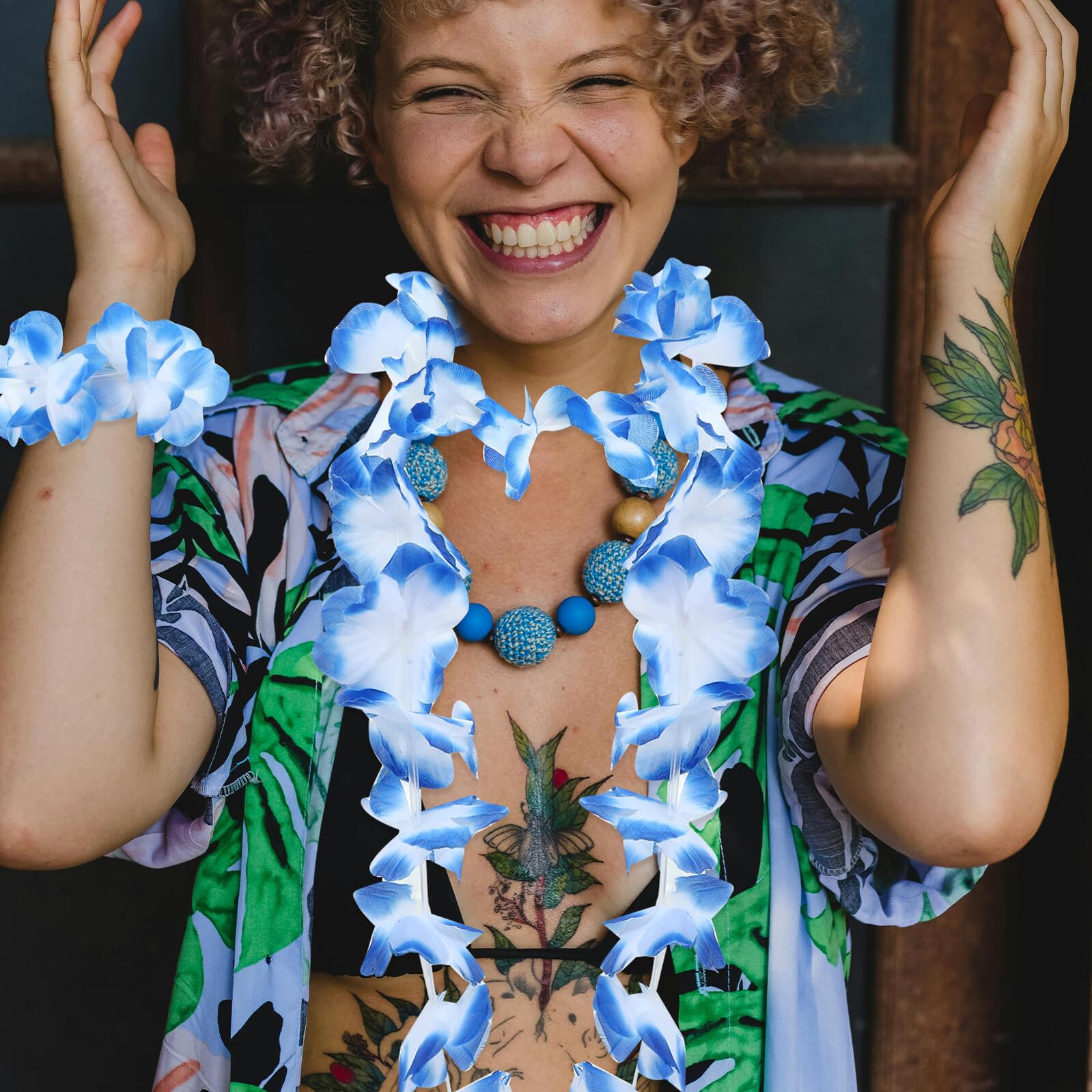 Cabilock 6 Juegos Conjunto de Lei Falda de Hierba Hawaiana Decoraciones para Fiesta Luau Falda Hula para Piscina Playa Suministros para Fiesta de Verano
