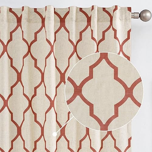 jinchan Linen Curtains for Living Room Back Tab Curtain Moroccan Print Bedroom Drapery Dining Room Light Filtering Flax Textured Rod Pocket Window Treatment 72 Inch Length 2 Panels Terrared on Beige
