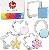Ann Clark Basic 5-Piece Cookie Cutters Set - Star, Heart, Circle, Square, Flower Shapes - Made in USA