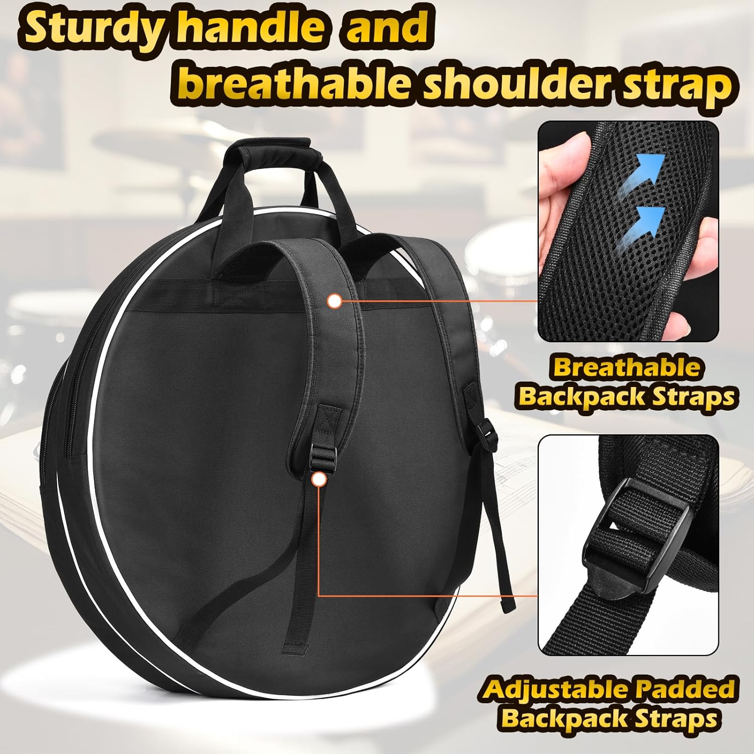 22" Cymbal Bag with 6mm Padded Dividers, Drum Cymbal Gig Bag with Carry Handles, Backpack Straps, and Double Layer Protection, Fits 22-Inch Cymbals and Accessories