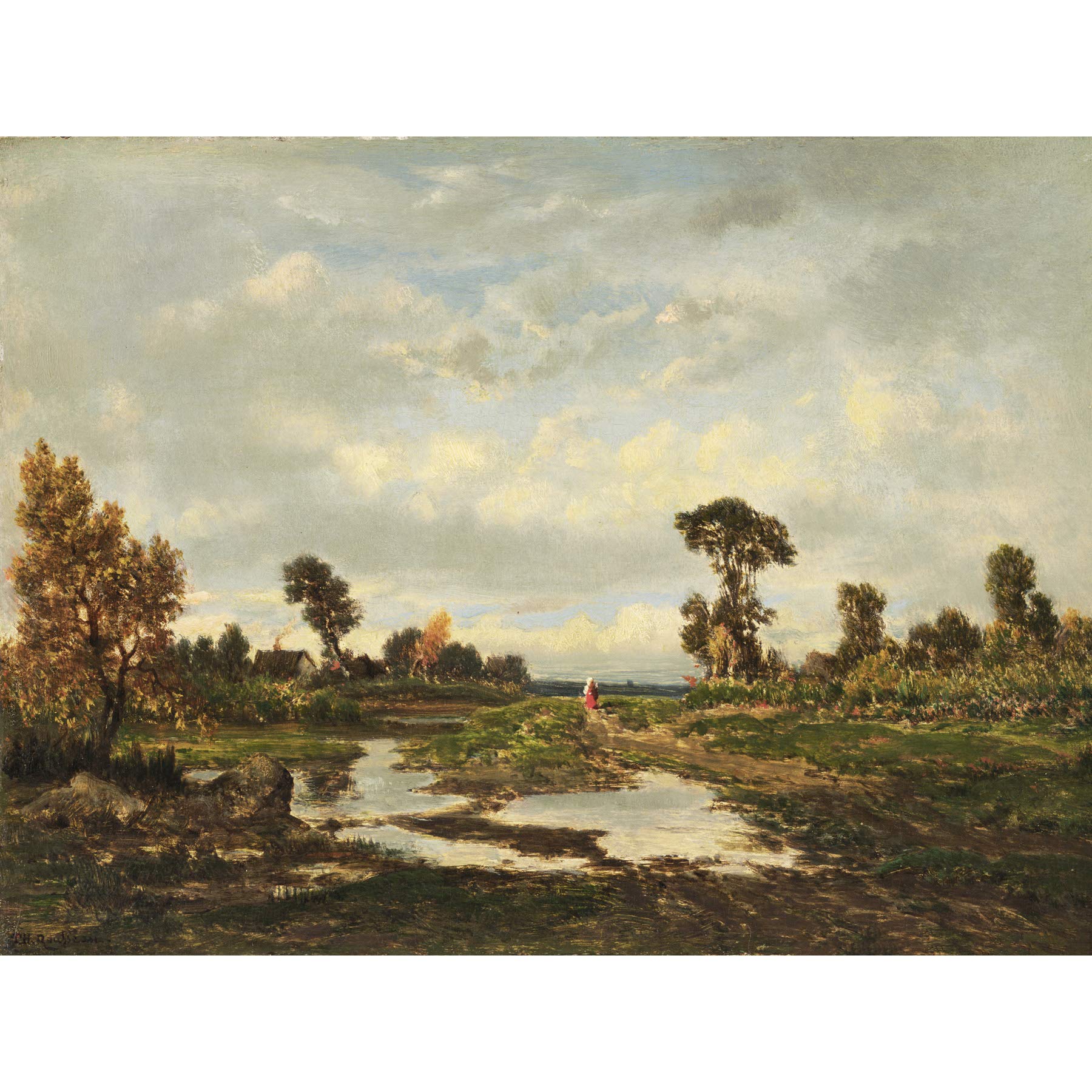 Artery8 Theodore Rousseau Farm Cottage Edge Of Marsh Painting Premium Wall Art Canvas Print 18X24 Inch