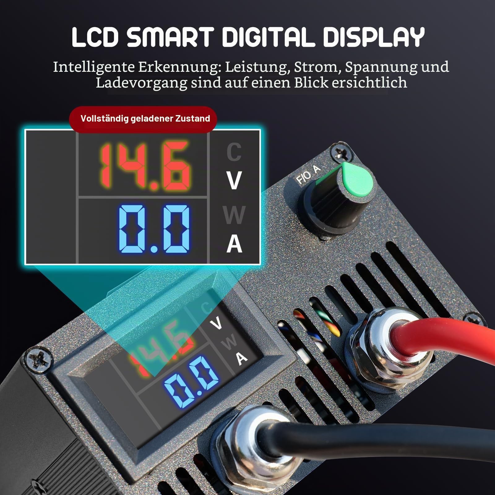 LiFePO4 14,6V 60A Batterieladegerät, 0-15V/0-60A Ladegerät Lithium Batterie mit Stufenloser Regulierung, Intelligentes 12V Lithium Akku für Auto, LKW, Motorrad, Rasenmäher, Boot