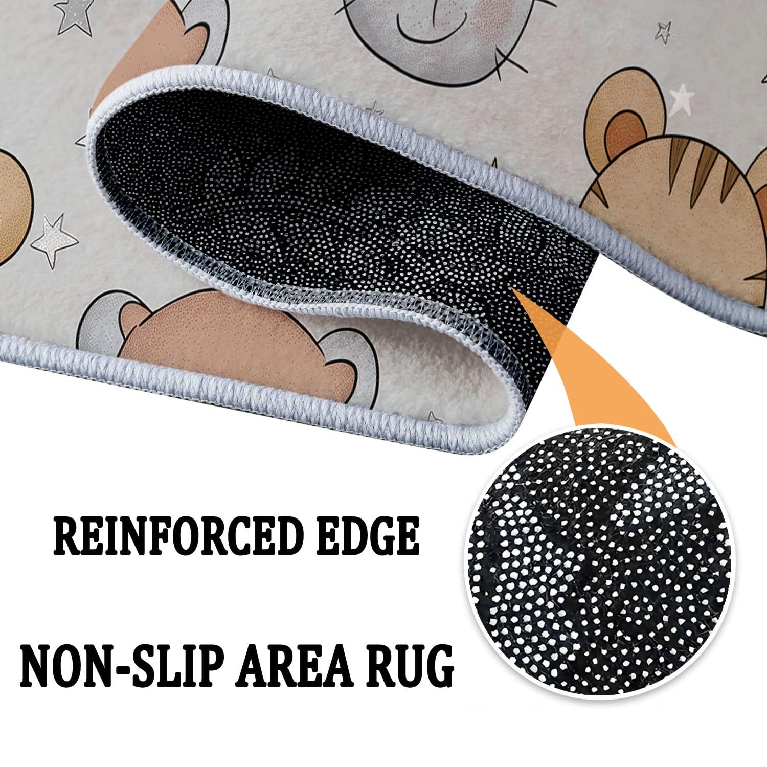 Générique Tapis Rond Dessin Animé Animaux Lune Étoiles - Décoration Intérieure Flanelle Tapis Rond De Foyer D'entrée Lavable Antidérapant pour Salon Chambre Cuisine Balcon Bureau 120 cm, Gris Clair