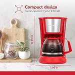 Holstein Housewares - Cafetière compacte 5 tasses, Rouge - Pratique et conviviale avec fonctions d'auto-pause et de service, 5 tasses