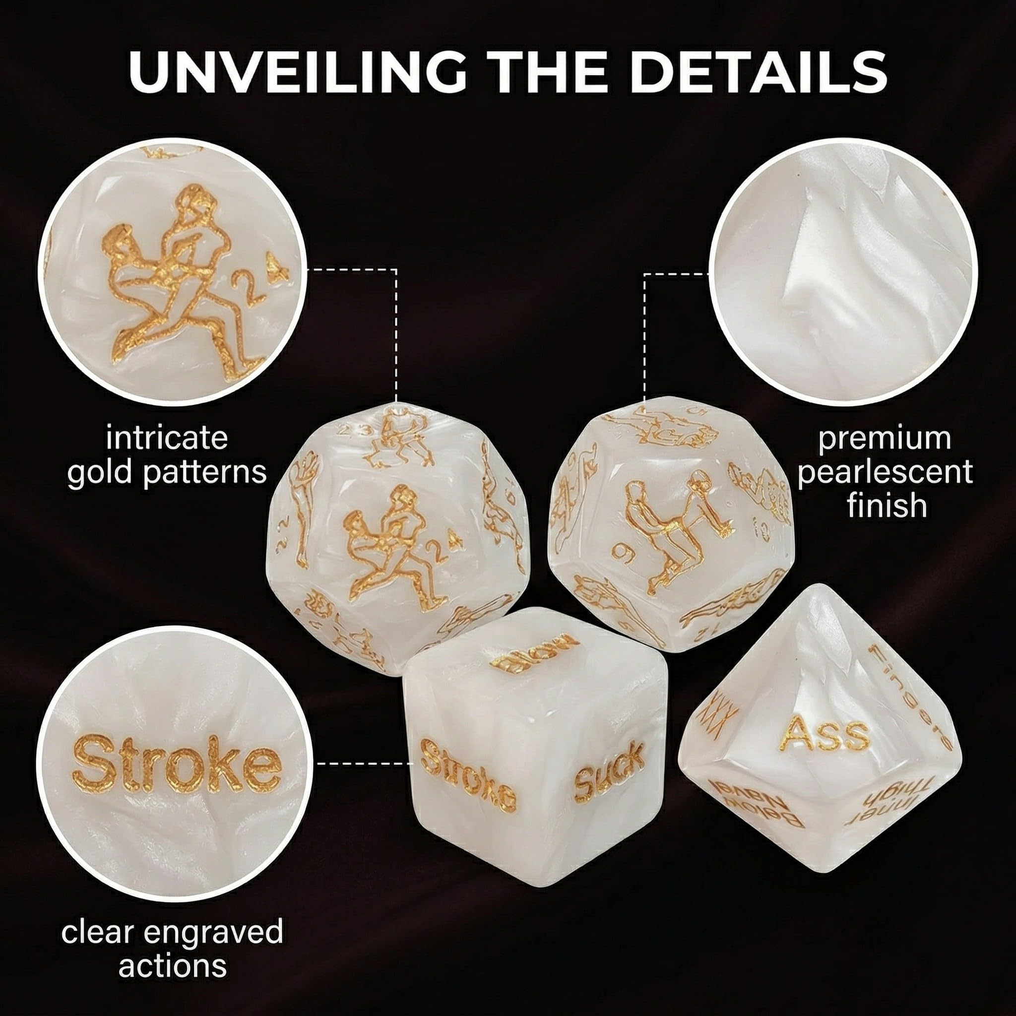 Coppia Di Dadi Da Gioco Per Coppie, 4 Pezzi, Regali Per Uomini, Dadi Decisionali Per Anniversari, Colore Bianco Con Motivi Dorati, Dimensione 18-25Mm