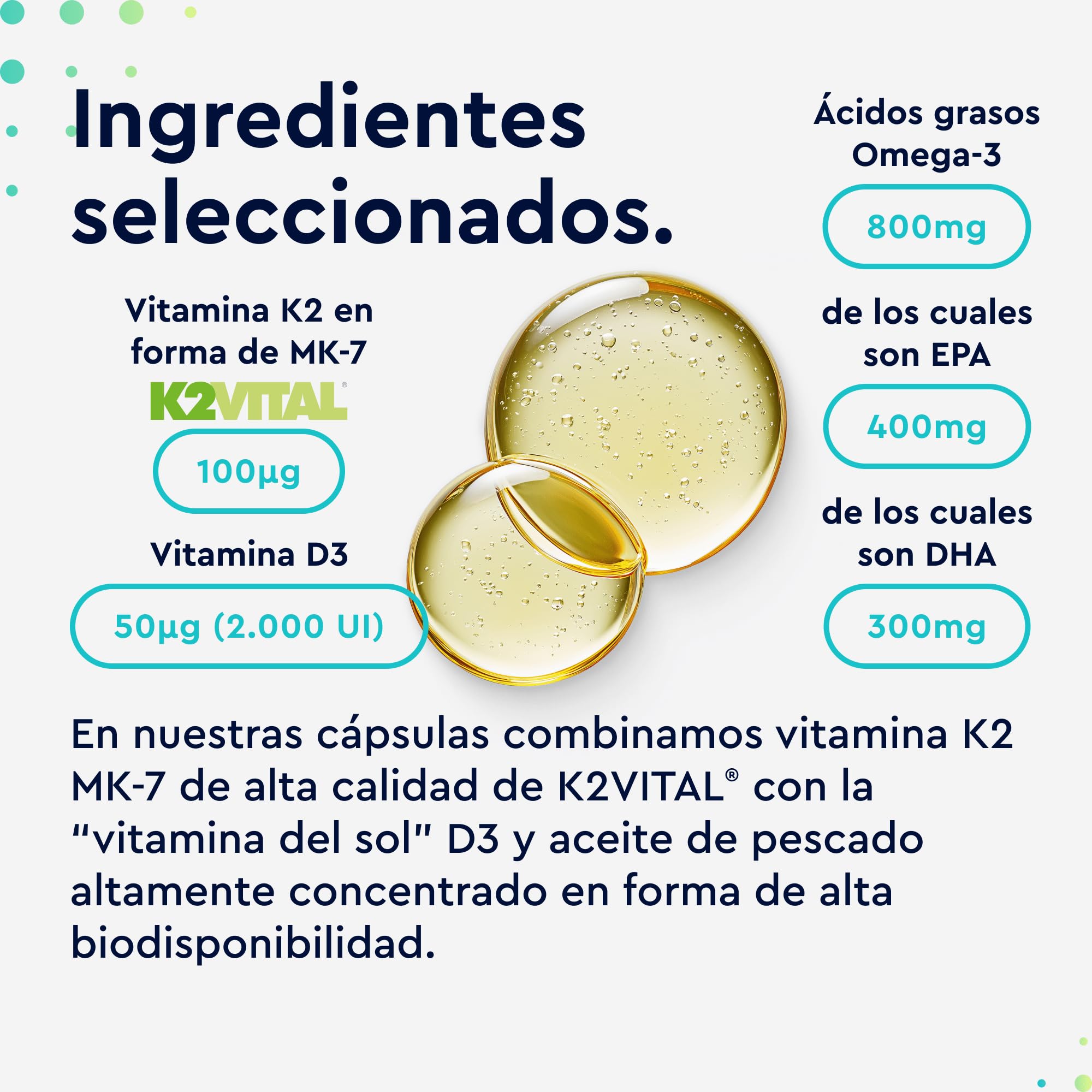 2000 UI de Vitamina D3 y K2 (K2VITAL®) - 1000mg de Omega 3 Aceite de Pescado (en Forma de Triglicéridos), 400mg EPA y 300mg DHA por Cápsula - Altamente biodisponible y Probado en laboratorio