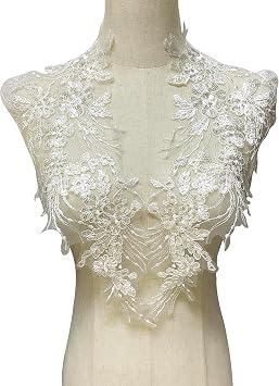 White 3D Lace Embroidered Patch for Wedding Dress, Bridal Headdress Decoration DIY Accessories - 15x8 Inch