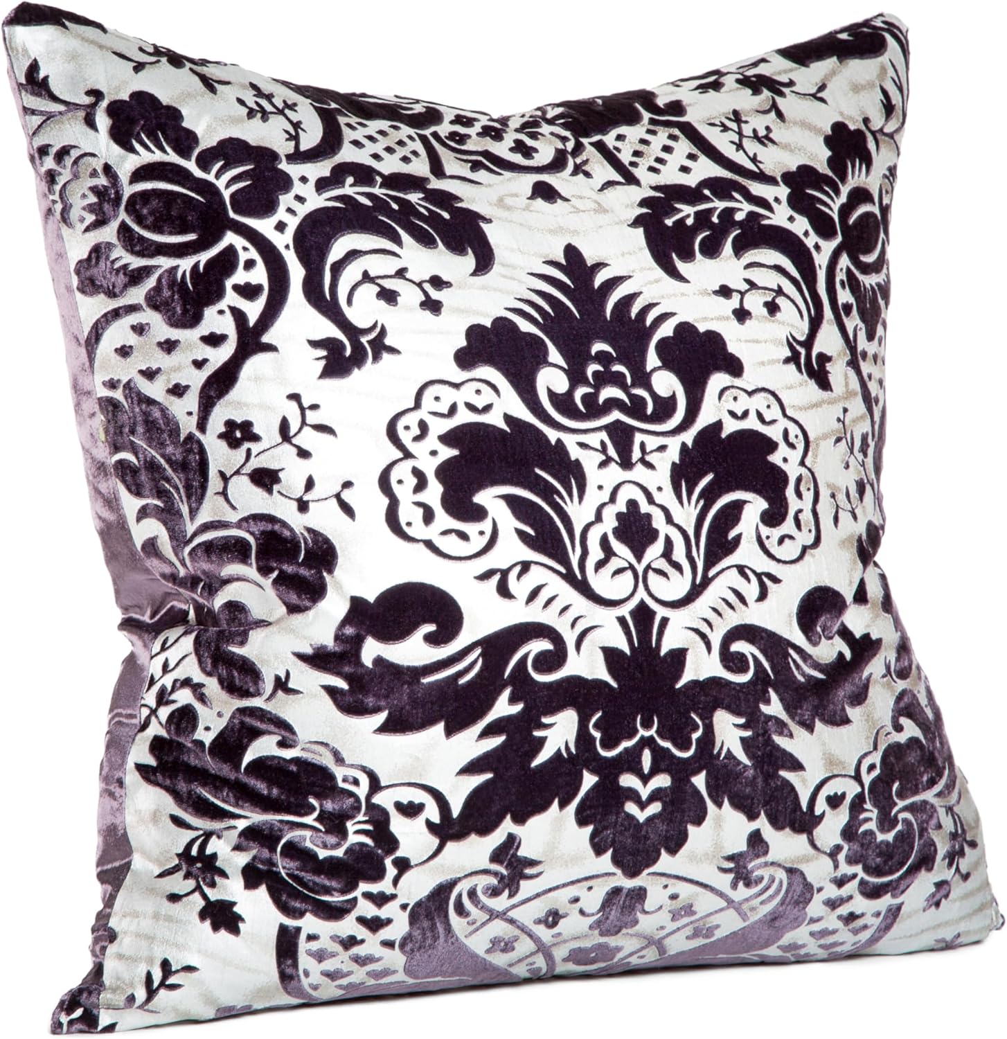 Juliette Luxury Throw Pillow (with Insert) 24x24 inch (2 Pack) for Sofa, Couch Bed, Or Chair, Invisible Zipper, Metallic Embossed Velvet Catches Light Beautifully (Aubergine)