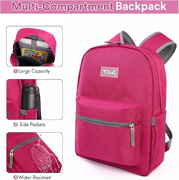 Tilami 20L Basic Backpack,17 inch Laptop Backpack for Travel,Water Resistant Bookbag,Plum Red