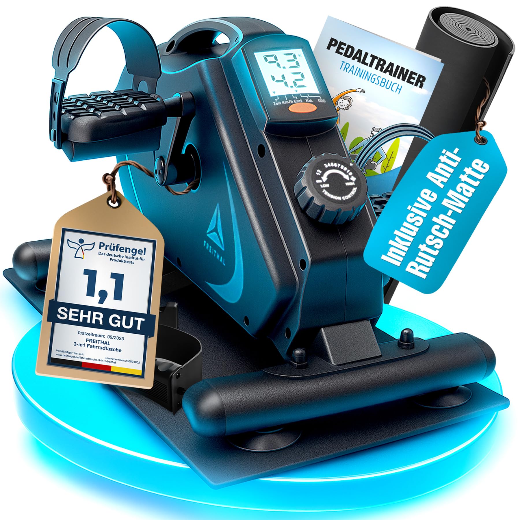 Pedaltrainer für Senioren TESTSIEGER - Beintrainer im Sitzen mit Wirbelstrombremse - Inkl. Anti-Rutsch-Matte & Trainingsbuch
