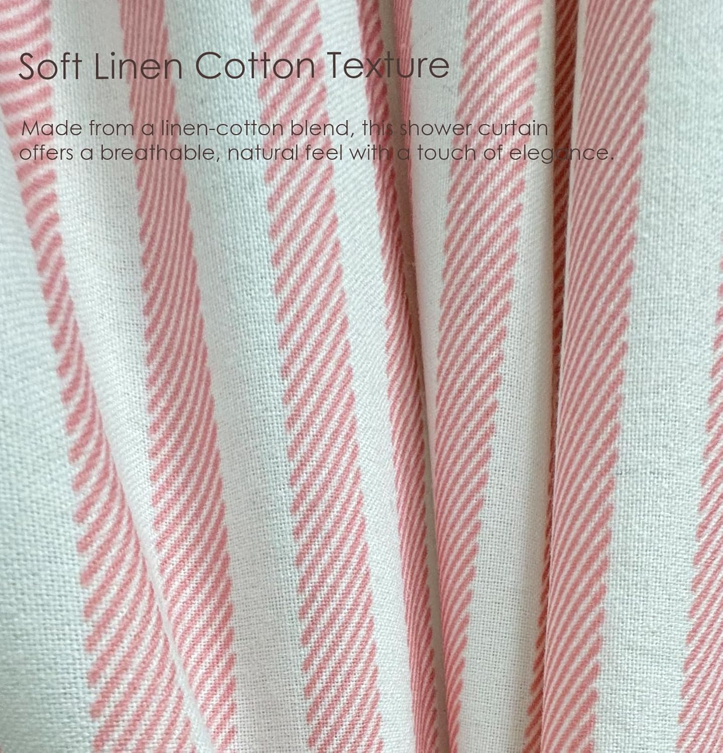 Pink Striped Shower Curtain Hookless Cotton Blend Washable for Bathrooms Bedrooms Classrooms Offices and More Standard 72X72 Inches