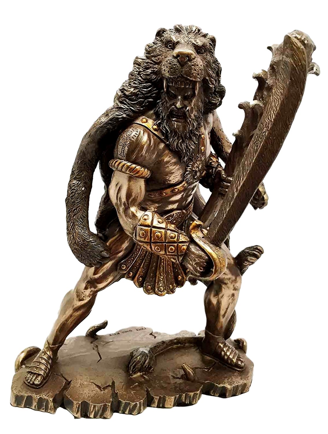 Gifts & Decor HERACLES Hercules Holding Club with NEMEAN Lion Skin Armor Sculpture Figurine