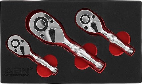 Miniatura 7 de ABN Stubby - Juego de 3 herramientas de trinquete de rueda de pulgar con accionamiento de 3/8 1/4 1/2 pulgadas, herramientas de mano corta de 72