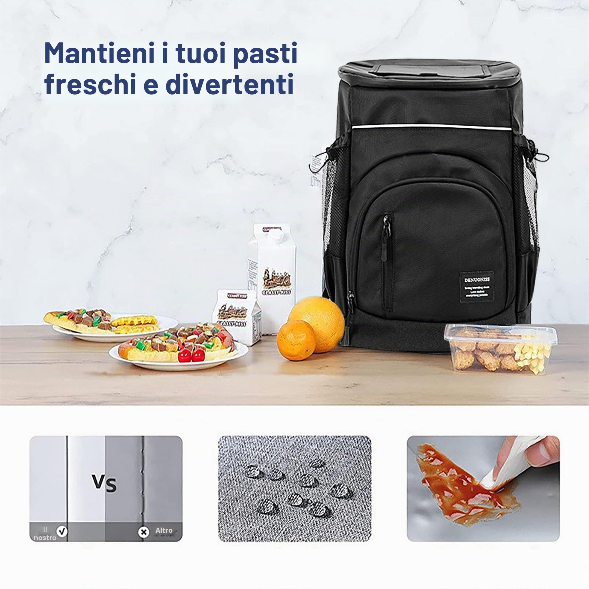 Zaino Pic Nic Termico Borsa Frigo 30L Borsa Termica da Viaggio Portatile per Picnic, Campeggio e Spiaggia (Nero)