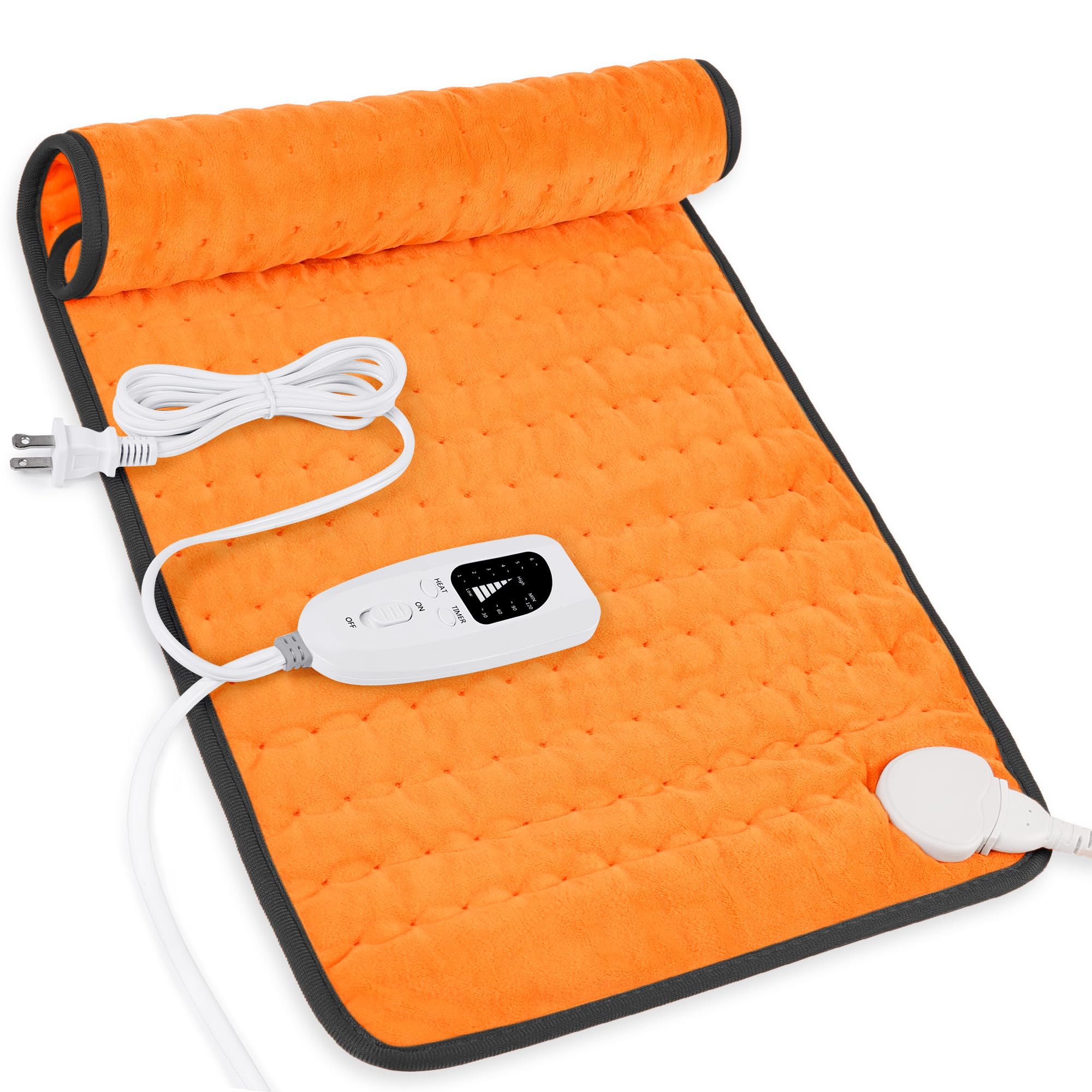 Deepsoon Orange Black Electric Heating Pad for Back, Neck, Abdomen, Legs (24x12 Inch) | Soft Flannel Cover with 6 Heat Settings & Timer - main product image