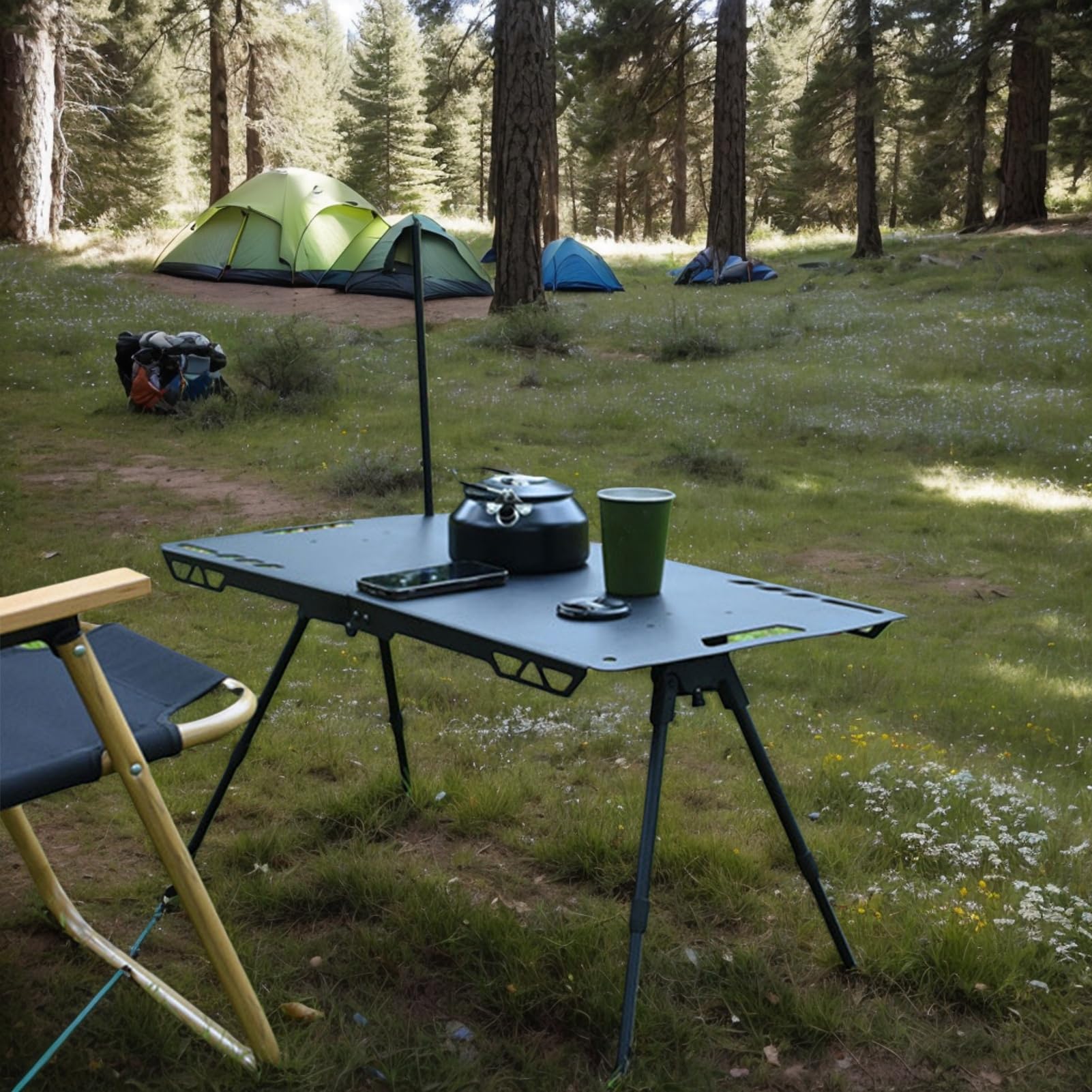 Mesa de picnic, escritorio plegable resistente con soporte para luz, mesa de cocina de camping, para exteriores, playa, patio, balcón, jardín, portón trasero, , viajes