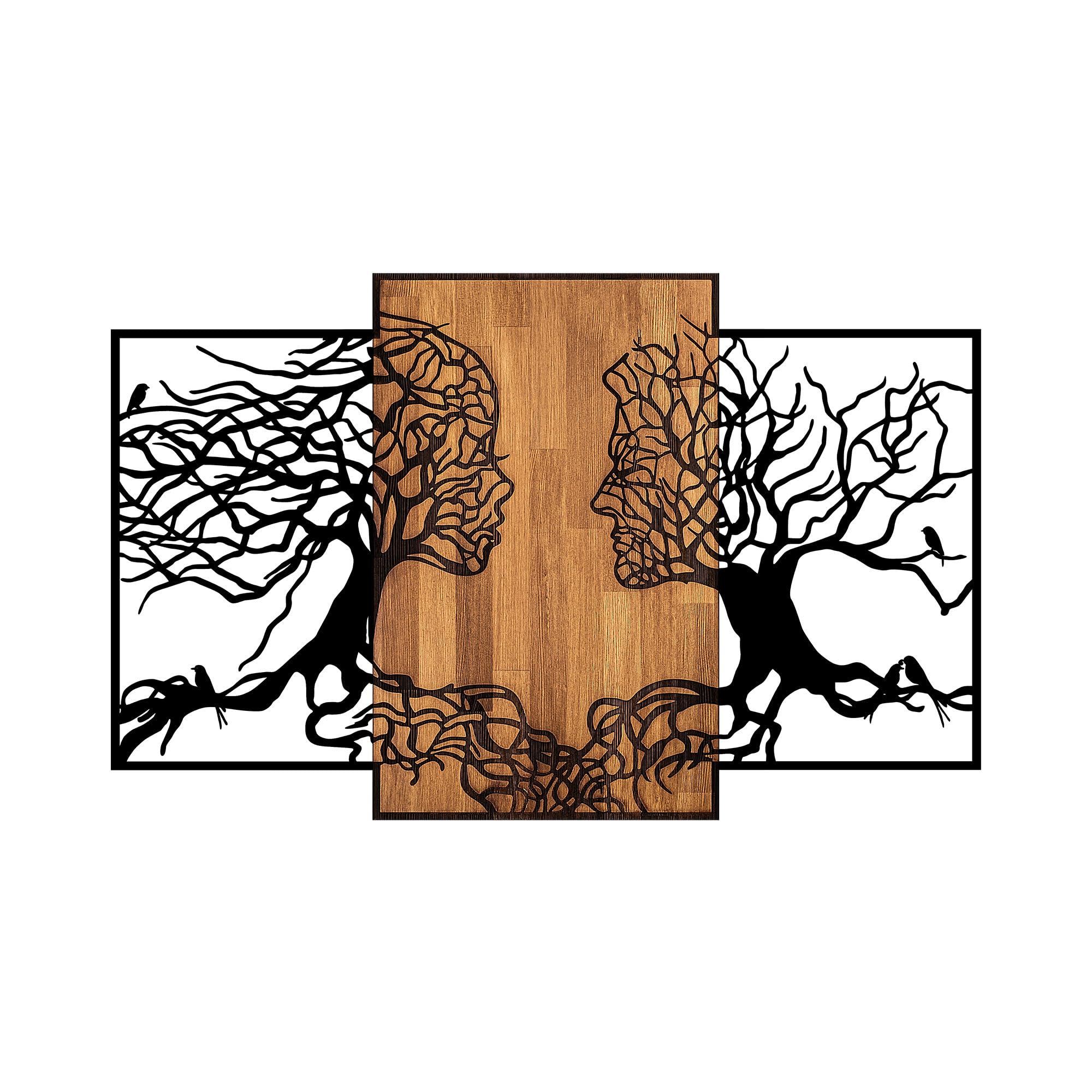 Hanah Home Décoration murale en bois et métal Walnut Visages