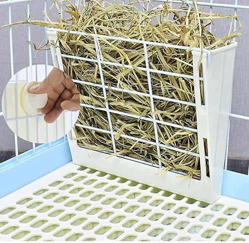 Miniatura 3 de Caja de arena de conejo para jaula de conejillos de indias, estante de heno, alimentador de conejos, bandeja de arena de esquina, entrenador de