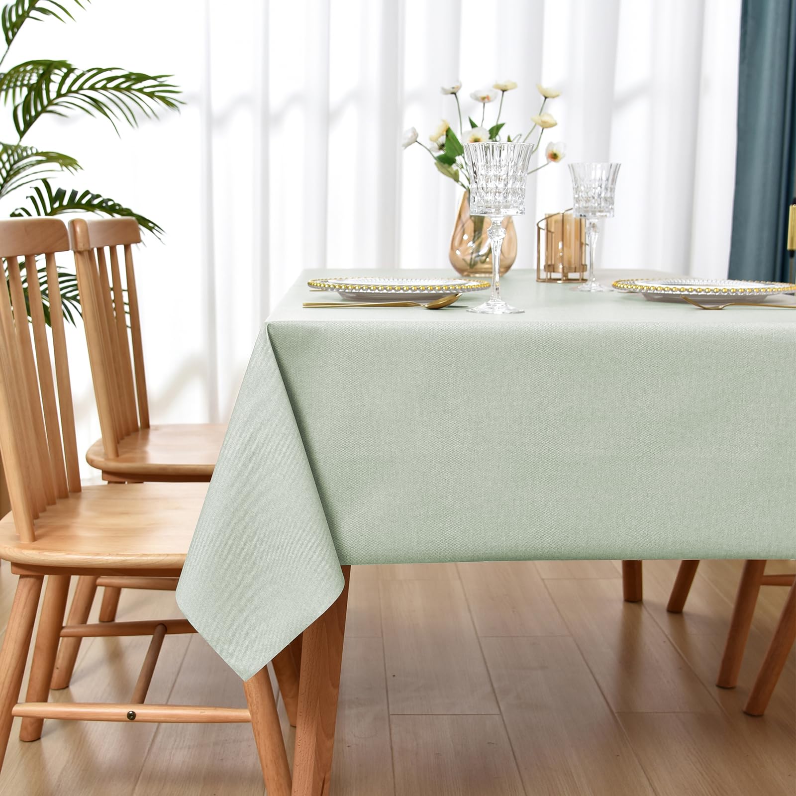 WenYa PVC Tablecloth Wipe Clean Table Cloth Waterproof Table Protector, Wipeable Easy-Care Rectangular Tablecloth for Kitchen Picnic Outdoor Indoor - Sage Green, 54x54in/137x137cm