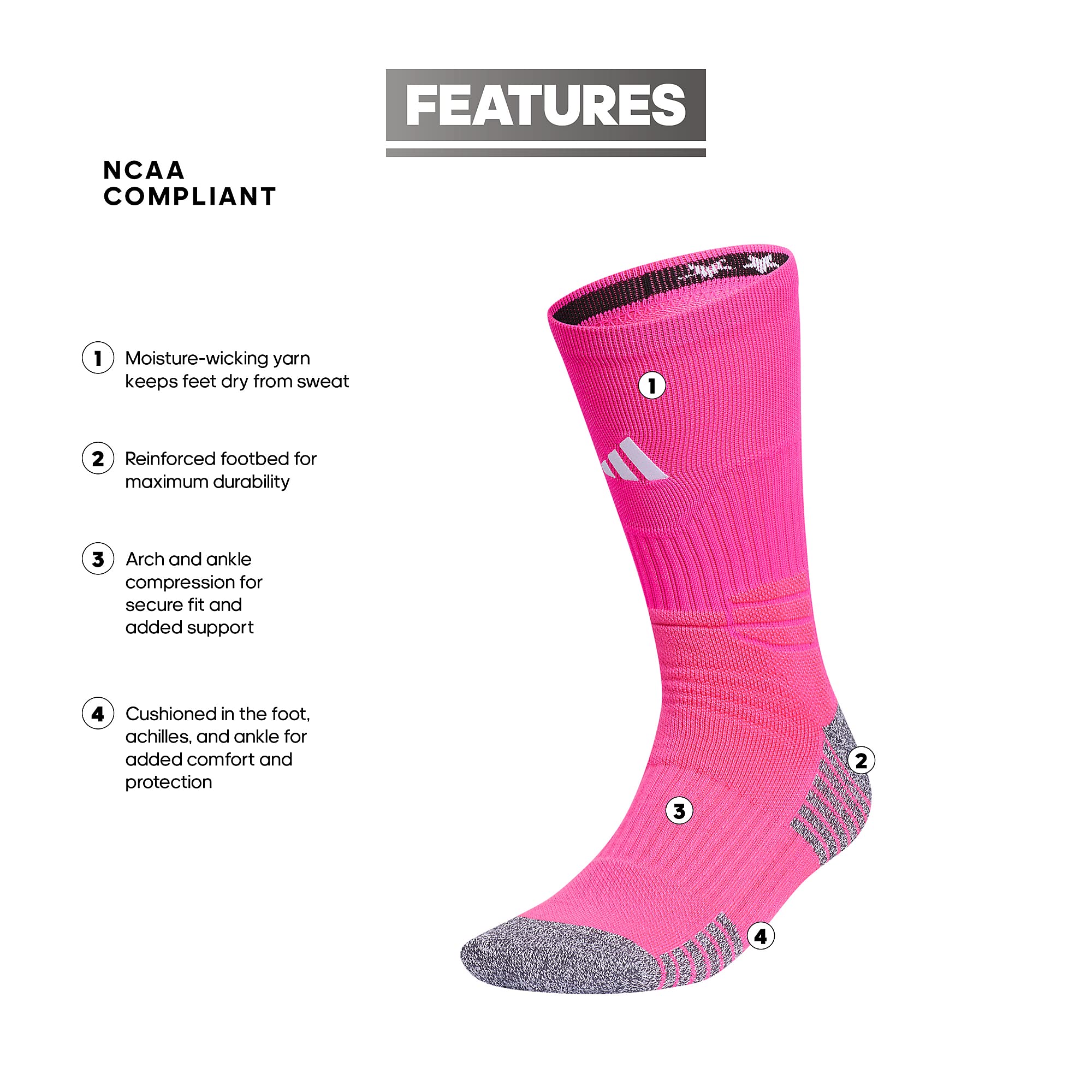 adidas 5-Star Cushioned Crew Socks 2.0 (1-Pair), Team Shock Pink/White, Medium