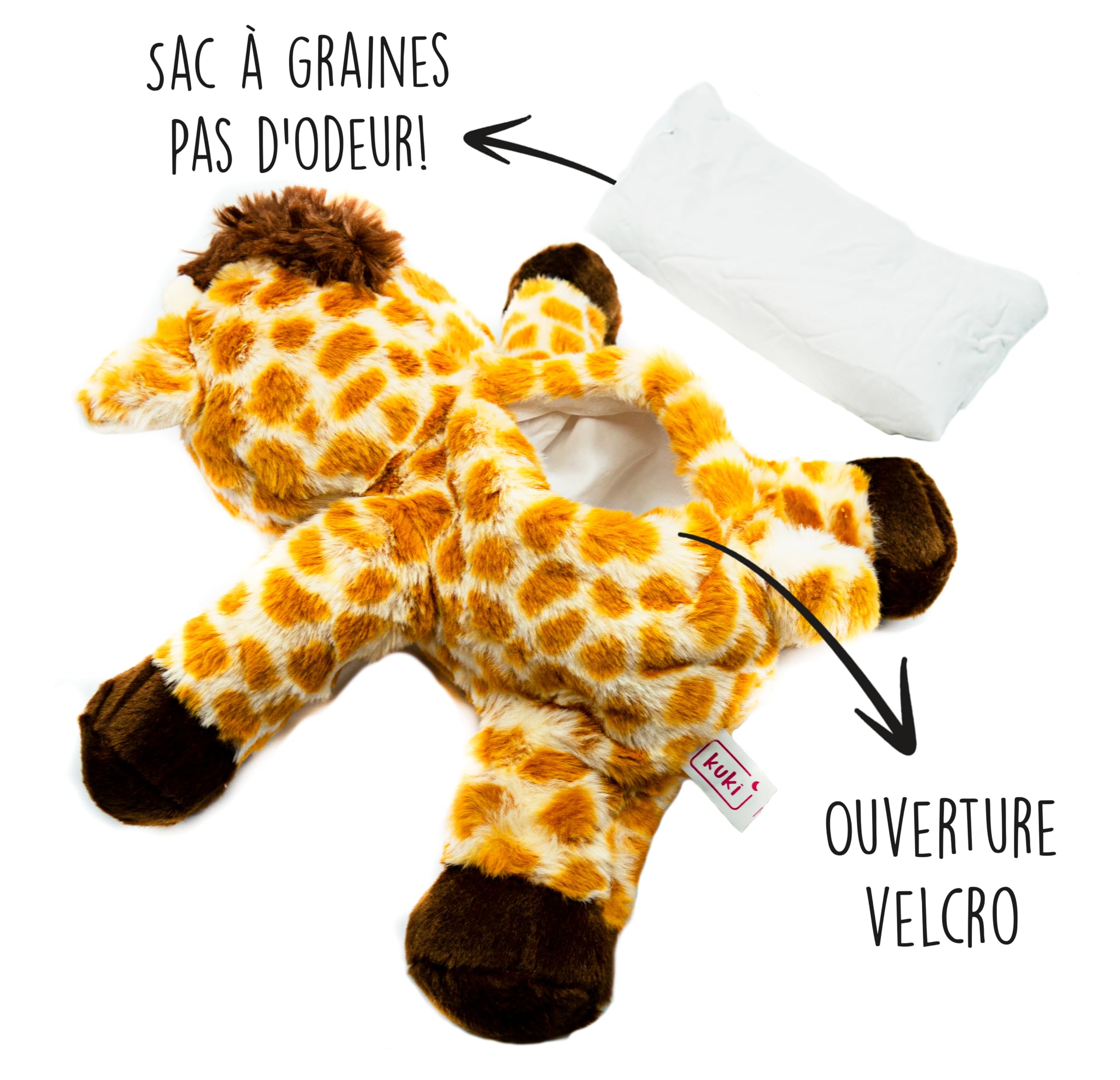 Bouillotte Micro-Onde Peluche (23 cm) - Doux et Chaud, Idéal pour Soulager les Coliques chez les Bébés - Girafe en Peluche à Câliner et à Embrasser - Bouillotte Doudou - Sachet de Graines Amovible