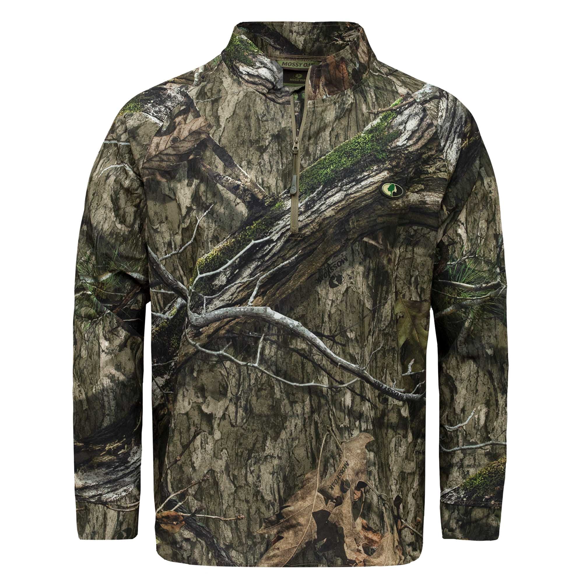 Mossy Oak Men's Standard Hunting Shirts Lightweight Camo Tibbee Tech Stretch Quarter Zip, Country DNA, Small