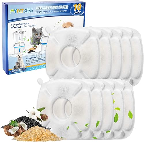 MyfatBOSS Paquete de 10 filtros de fuente de agua para gatos, repuesto de filtro de fuente de gato compatible con 95 oz2.8 L y 85 oz2.5 L automático disponible en Yaxa Colombia