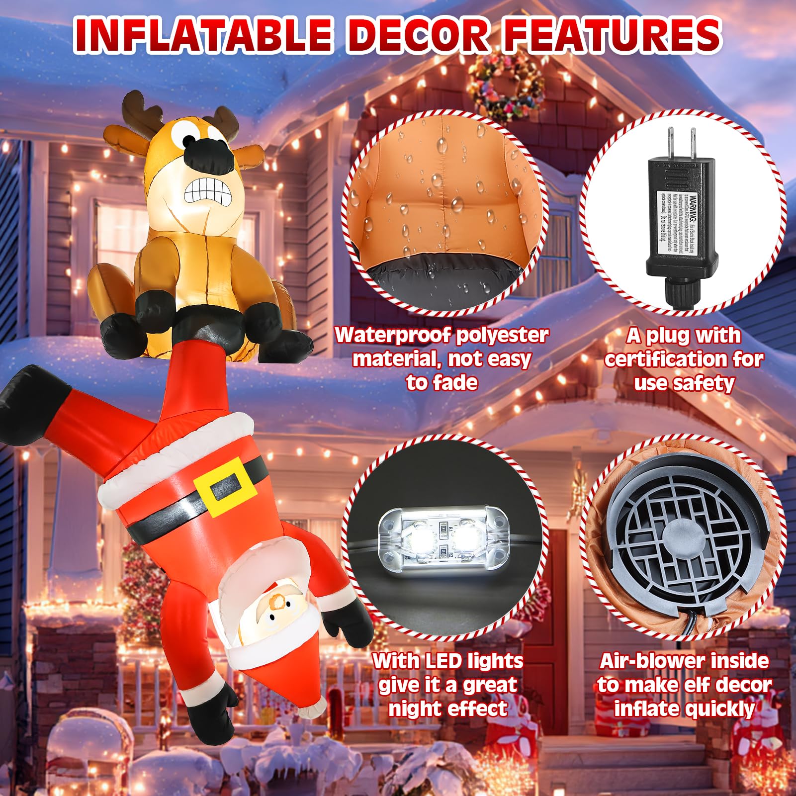 Decoración Inflable de Navidad para Escalar Papá Noel y Renos al Aire Libre, 8 pies, Gigante, Divertido, para Colgar, inflables, Fiesta de Navidad, con Luces LED, decoración de jardín, césped