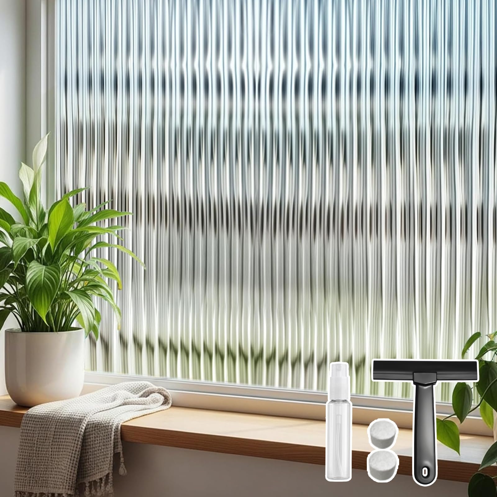 Qualsen Reeded Glass Window Film Privacy, Decorative Window Films, Removable No Glue Anti-UV Static Privacy Film for Glass Windows for Home Office, 30x100CM