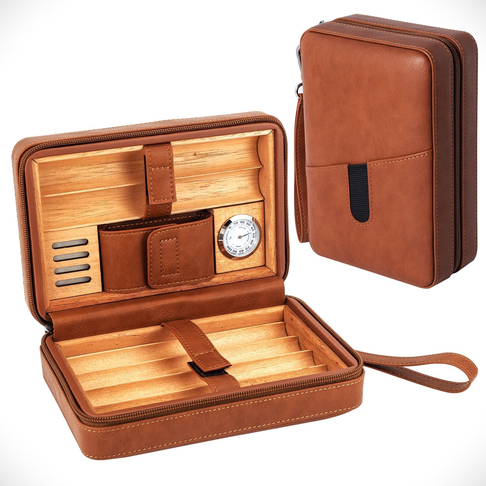 Goshentech Leather cedar cood,Capacity: 6 pcs,portable travel case (Brown)