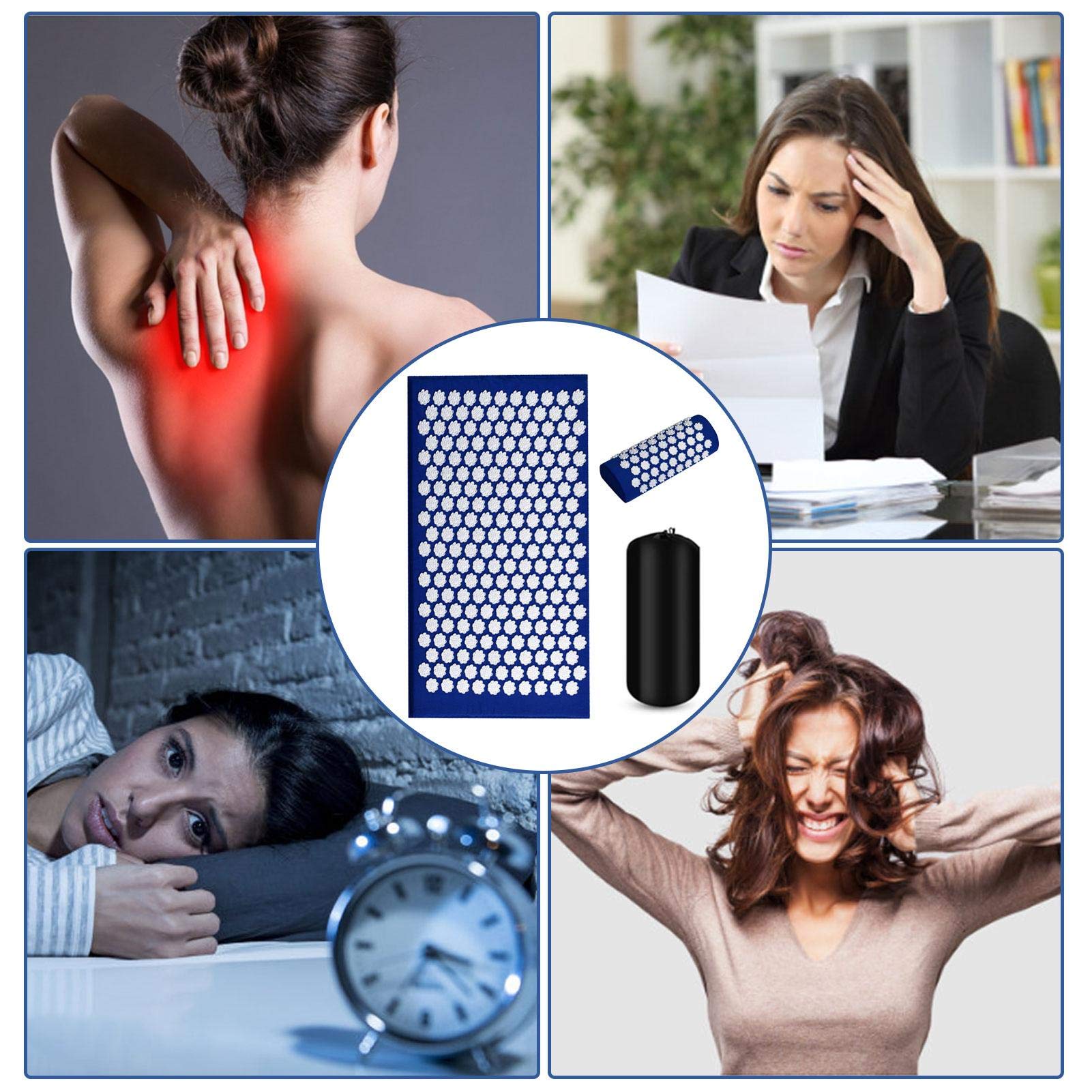 Set di tappetini per digitopressione e Cuscino per Il Collo per alleviare Lo Stress, Aumentare l'energia, alleviare Lo Stress, Gioco di digitopressione con Borsa per Il Trasporto