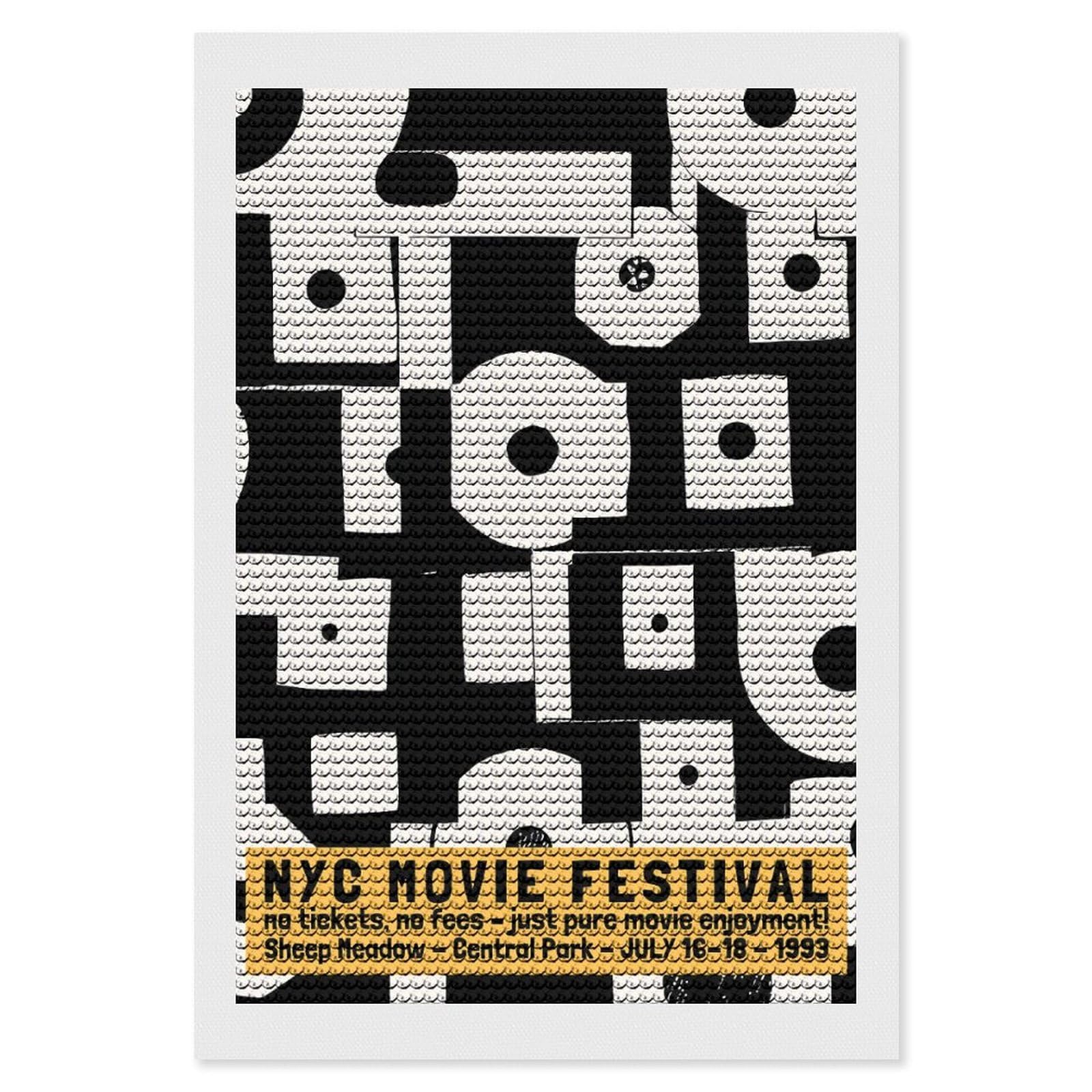 Junmoney NYC Movie Festival Diamond Art Kit 8"x12", Neat Printed Canvas, Finish and Display, Relaxing DIY Hobby, Living Room Decor