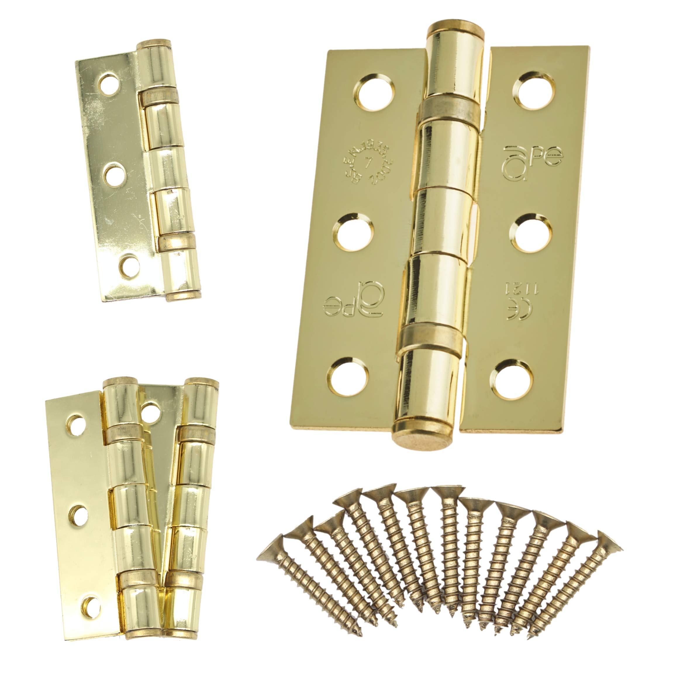 Eai Door Hinges 3" 76Mm Ball Bearing, 2 Pairs (4 Hinges) (Pvd Brass)