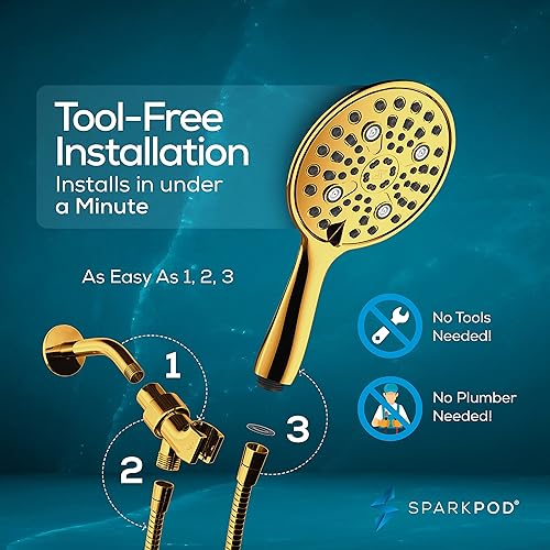Miniatura 4 de SparkPod Cabezal de ducha de mano de alta presión con 6 ajustes de pulverización, juego de cabezal de ducha de mano de gran angular de 6 pulgadas