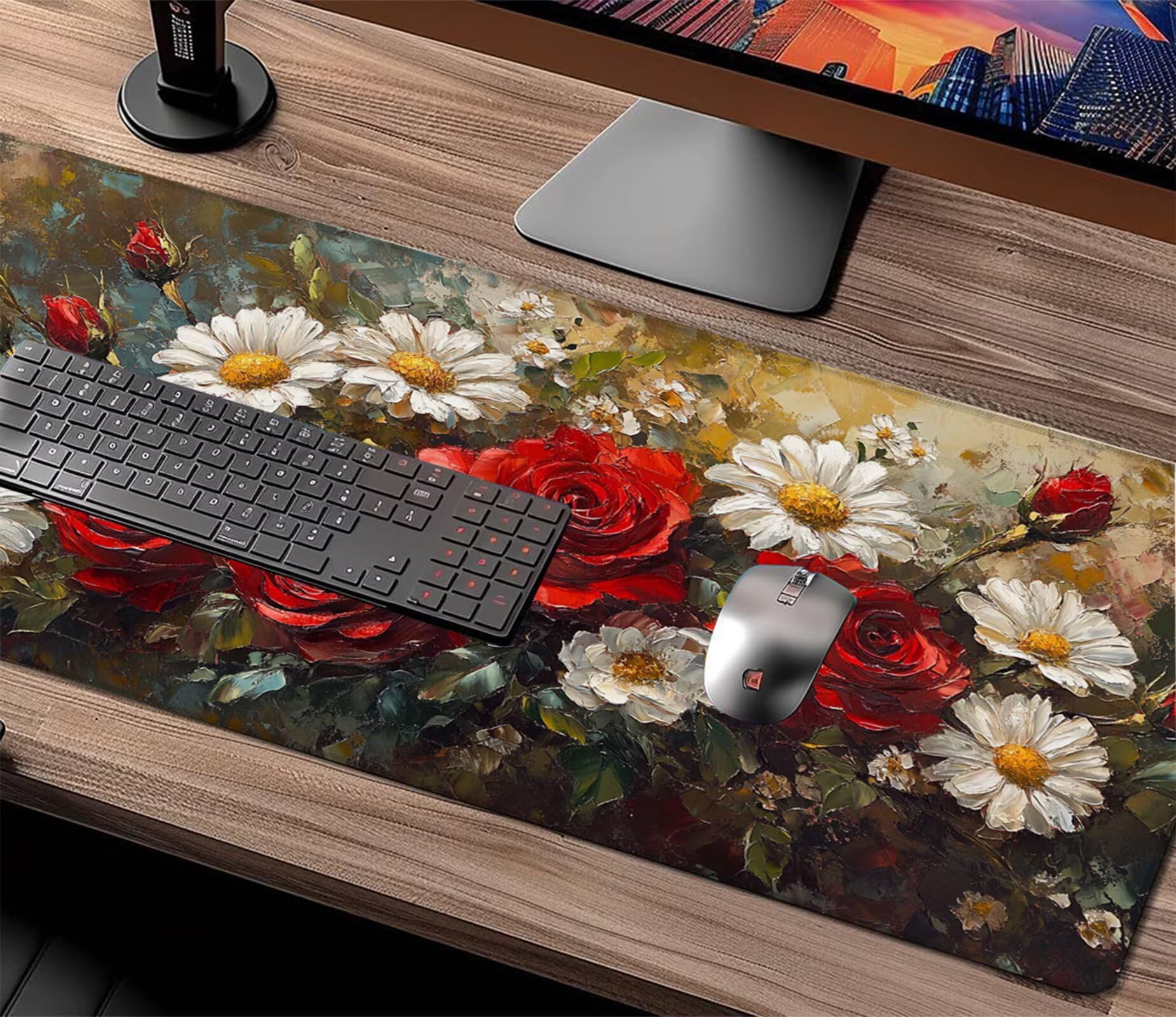 Gamingowa podkładka pod mysz XXL, 1200 x 600 mm, róża, podkładka na biurko, z antypoślizgową gumową podstawą, szyte krawędzie, poprawia prędkość, precyzja, akcesoria gamingowe X1-380