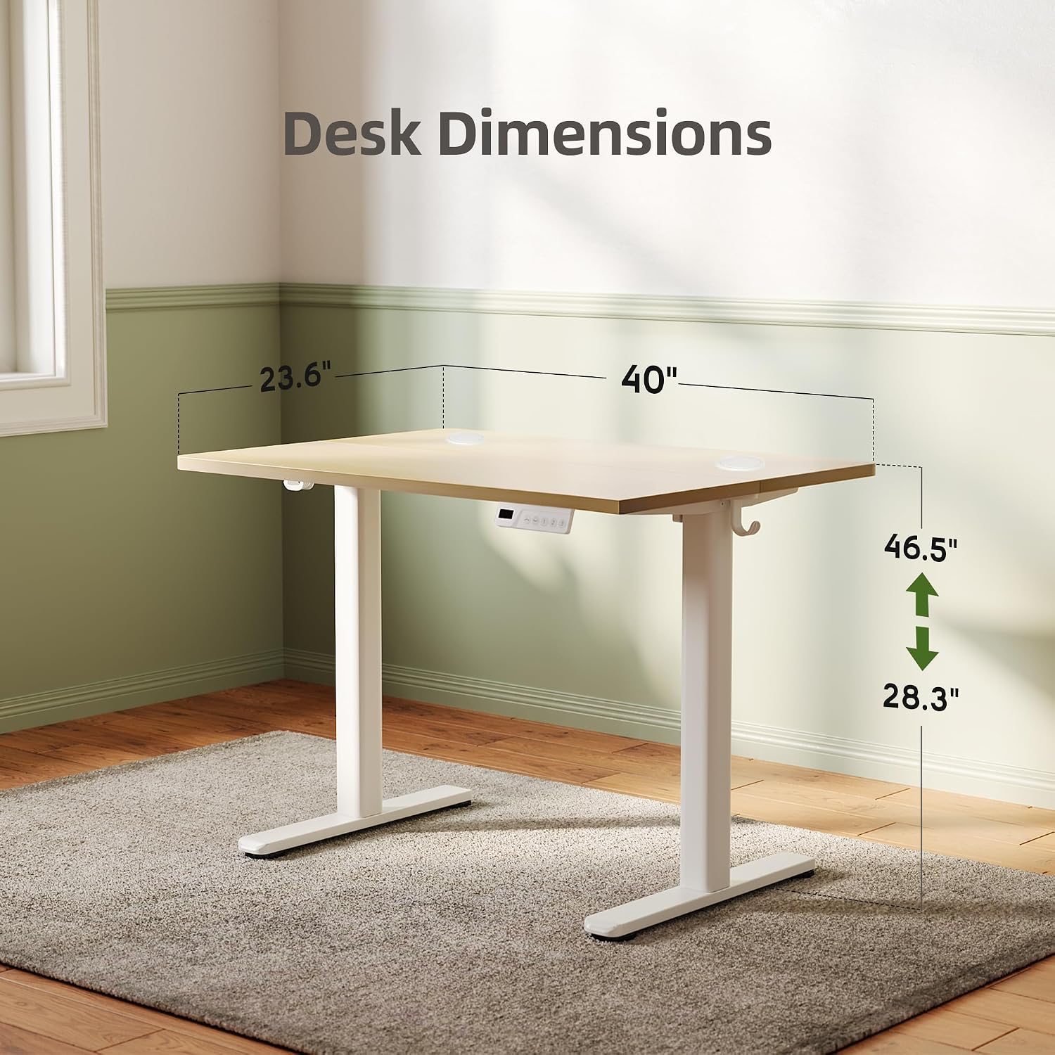 INNOVAR Electric Standing Desk with dimensions labeled