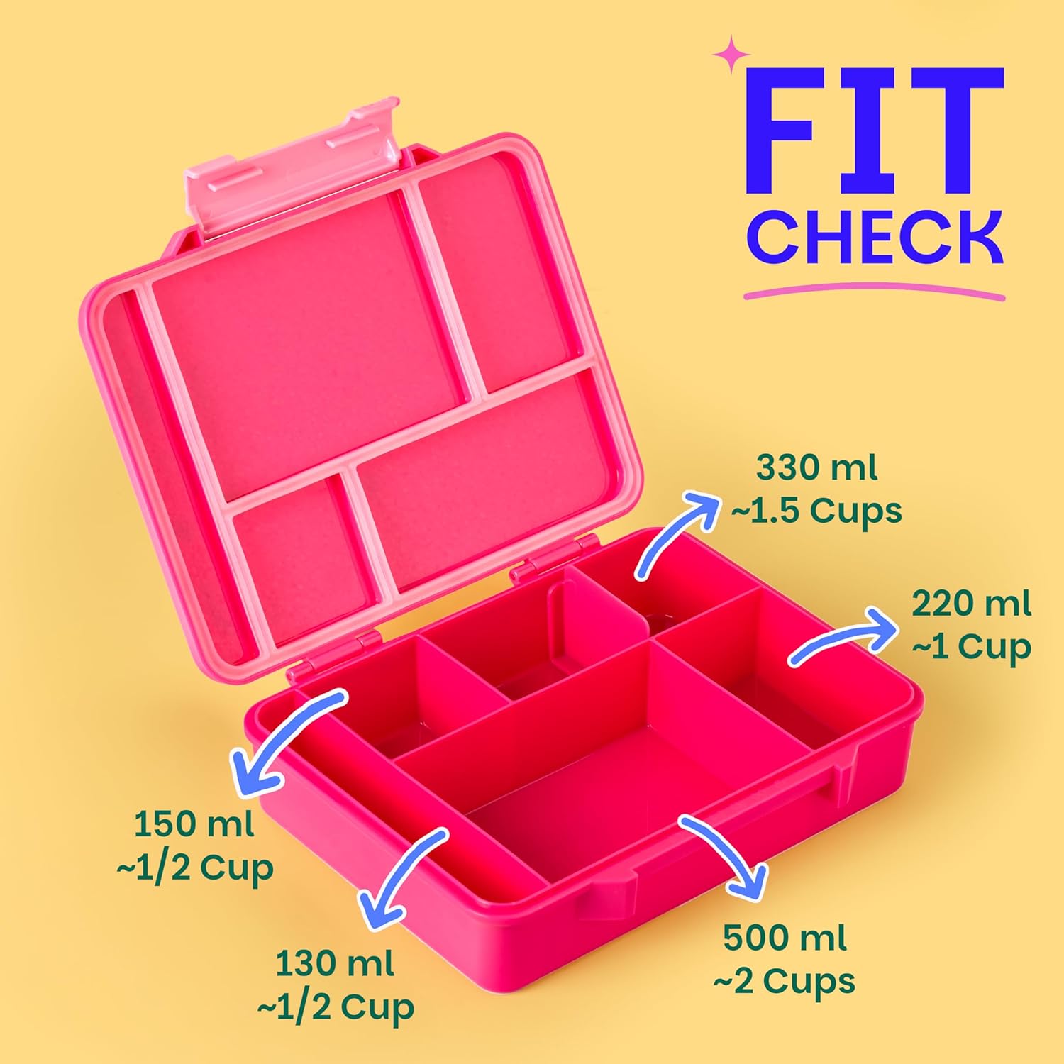 Basil Binge Bento Lunch Box – 1330 ml | 5-Compartment Leak-Proof Bento Box for Kids | BPA-Free Tiffin for School | Space