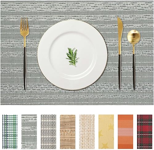 Miniatura 12 de AHHFSMEI - Juego de 8 manteles individuales para mesa de comedor, manteles de vinilo tejido de plástico, antideslizantes, con aislamiento térmico,