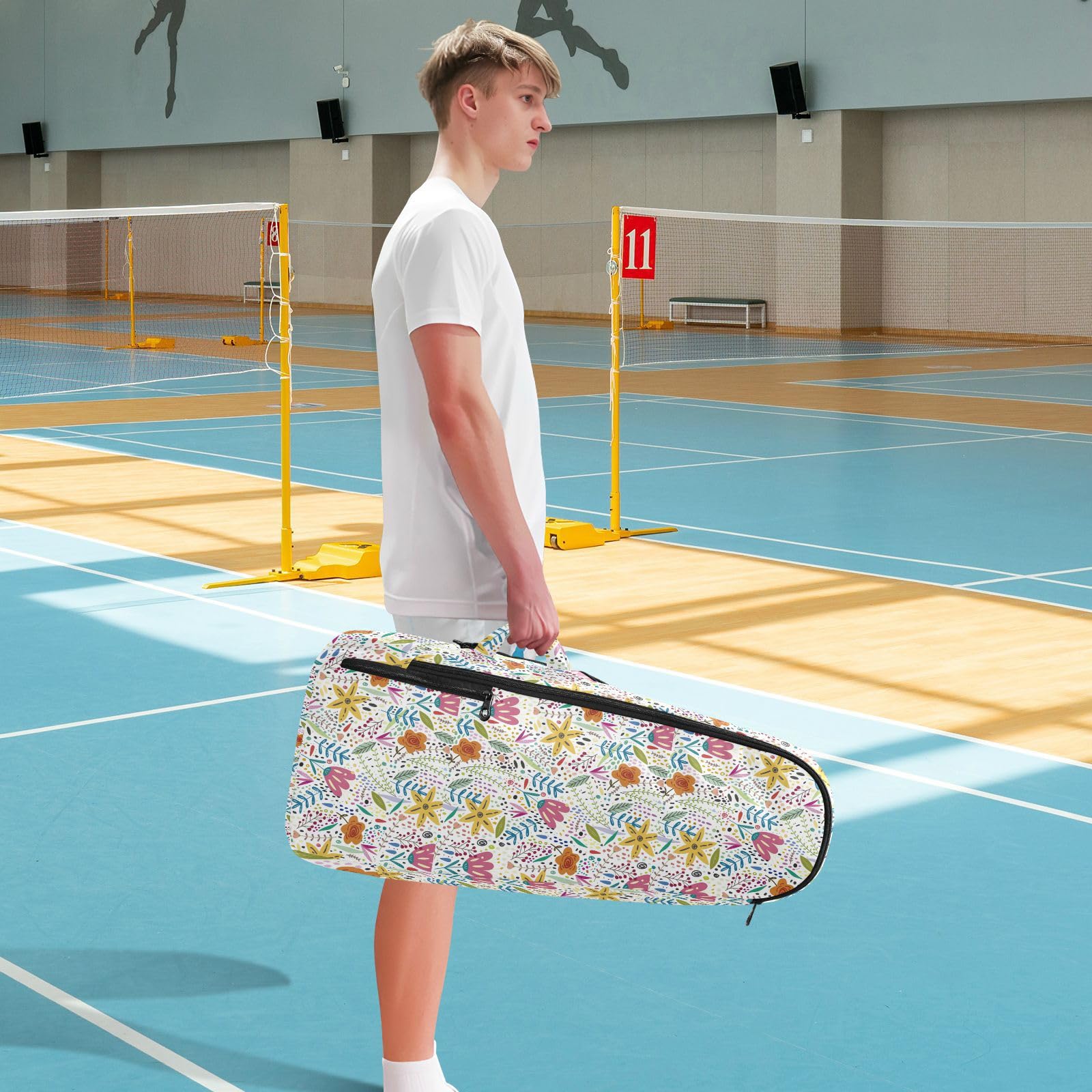 junzan Sportowa torba tenisowa do badmintona duża solidna 2 rakiety rakieta tenisowa pokrowiec torba torba na siłownię do tenisa, badmintona, rakietki akwarela obraz kwiat