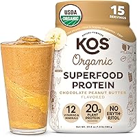 Vista 21 de Proteína Kos en polvo, orgánica, a base de plantas, mezcla de proteínas veganas orgánicas crudas, 1.3 libras, 15 porciones