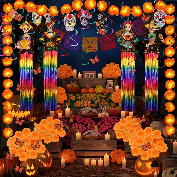 84 Pcs Day of The Dead Decor, Dia De Los Muertos Sugar Skull, Orange