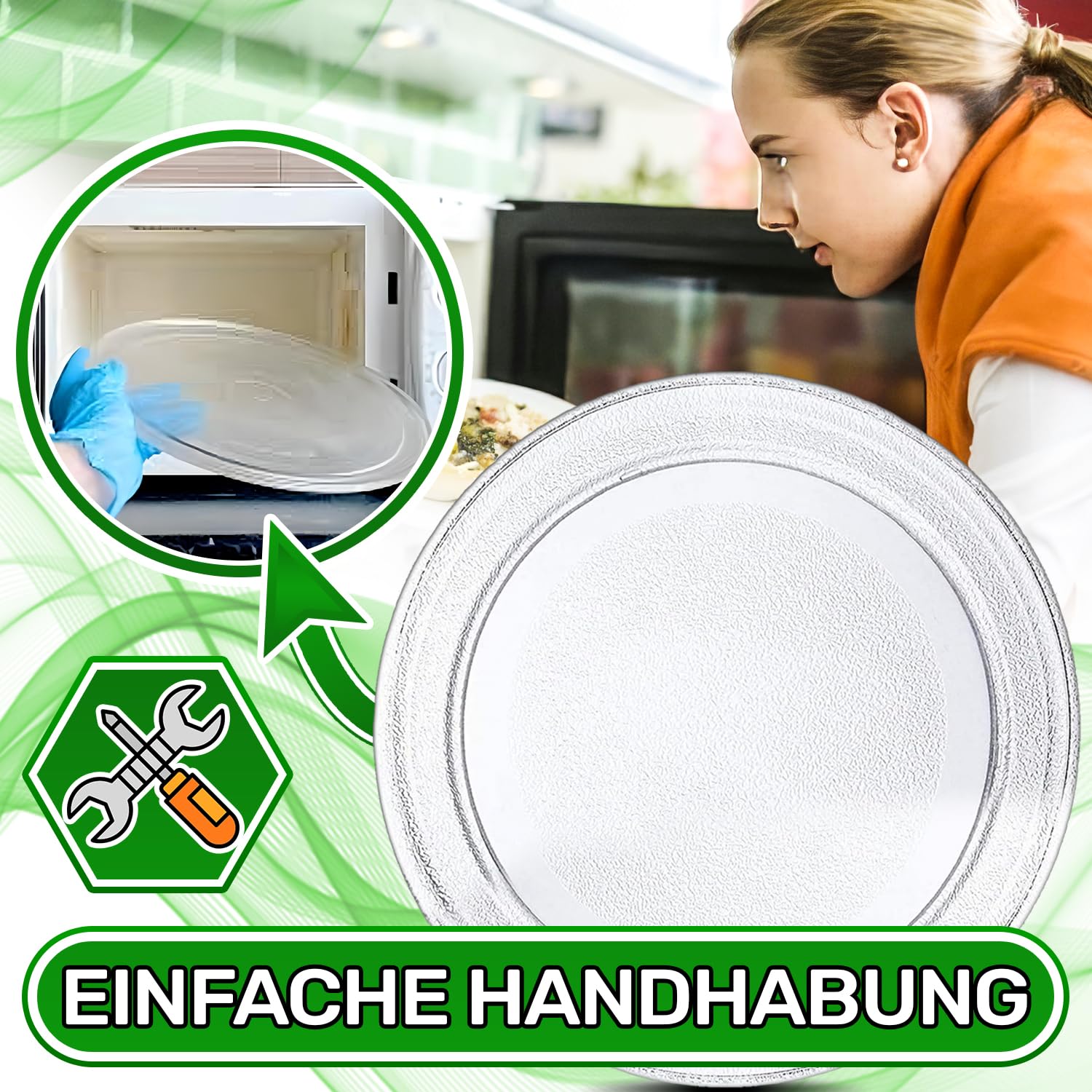 Mikrowellenteller Glas mit einem Durchmesser von Ø 24,5 cm hat 3 Befestigungsfüße am Boden - ONIX TECH