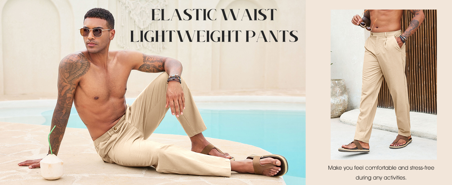 Runcati Mens Casual Cotton Pants Loose Fit Lightweight - View #7