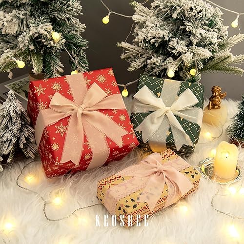 Miniatura 4 de 3 rollos de cinta de gasa hecha a mano color blanco crema y nude de 1.5 pulgadas x 21 yardas (3 rollos de 7 yardas) para envolver regalos,