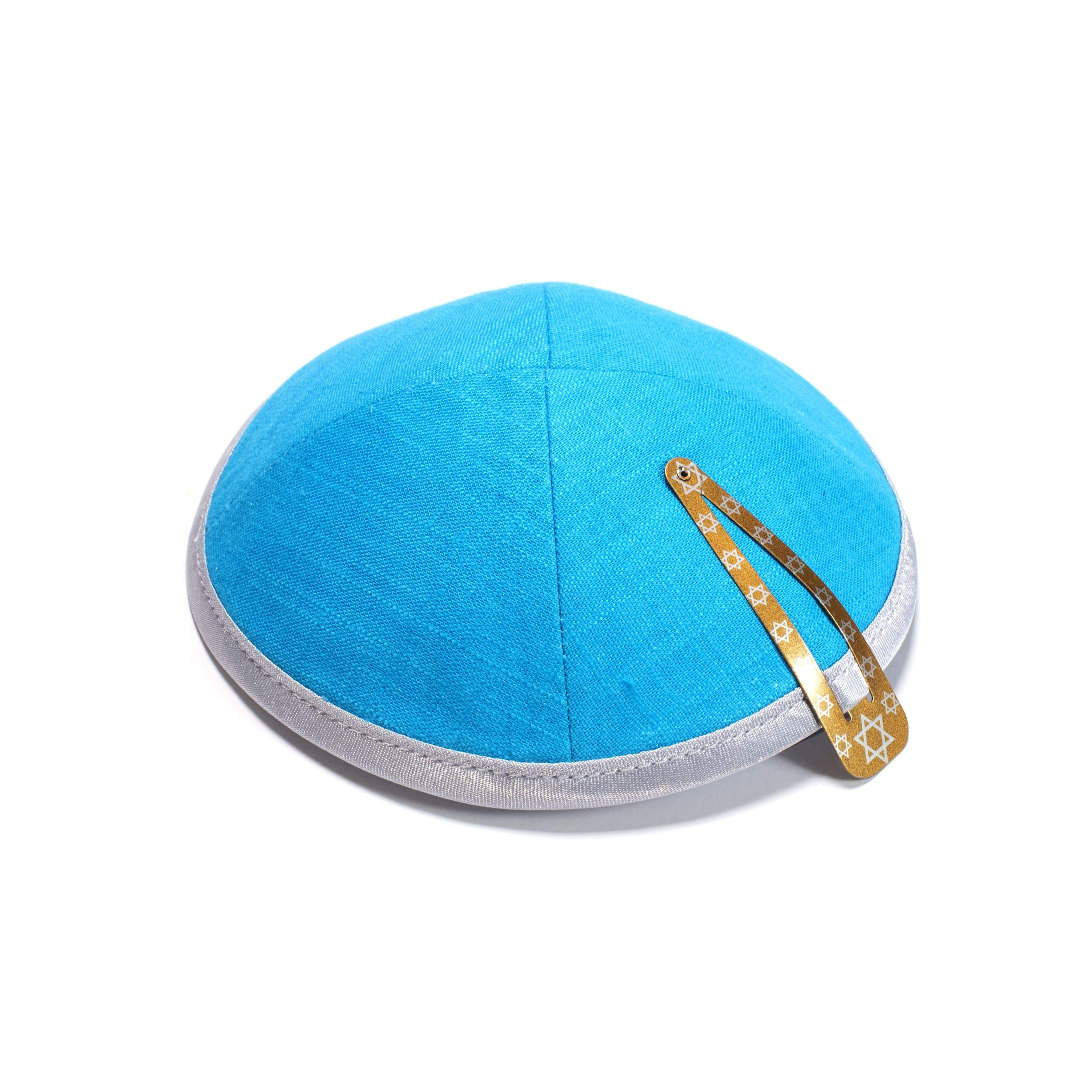 JL Kippha's Elegant Linen Turquoise Kippah Yarmulke Jewish Yamaka Kippa Israel Cap Judaica w/Clip