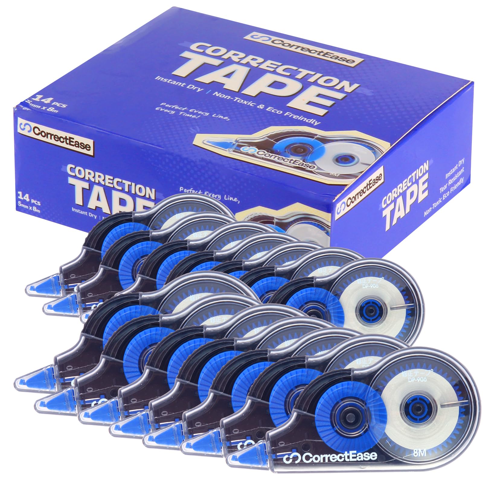 Korrekturband, einfach zu bedienen, stabiler Griff, hohe Deckkraft für sofortige Korrekturen, Korrigieren Sie jederzeit falsches Schreiben, für Schule, Büro (14er-Pack, 8M, 8,5 x 4 cm