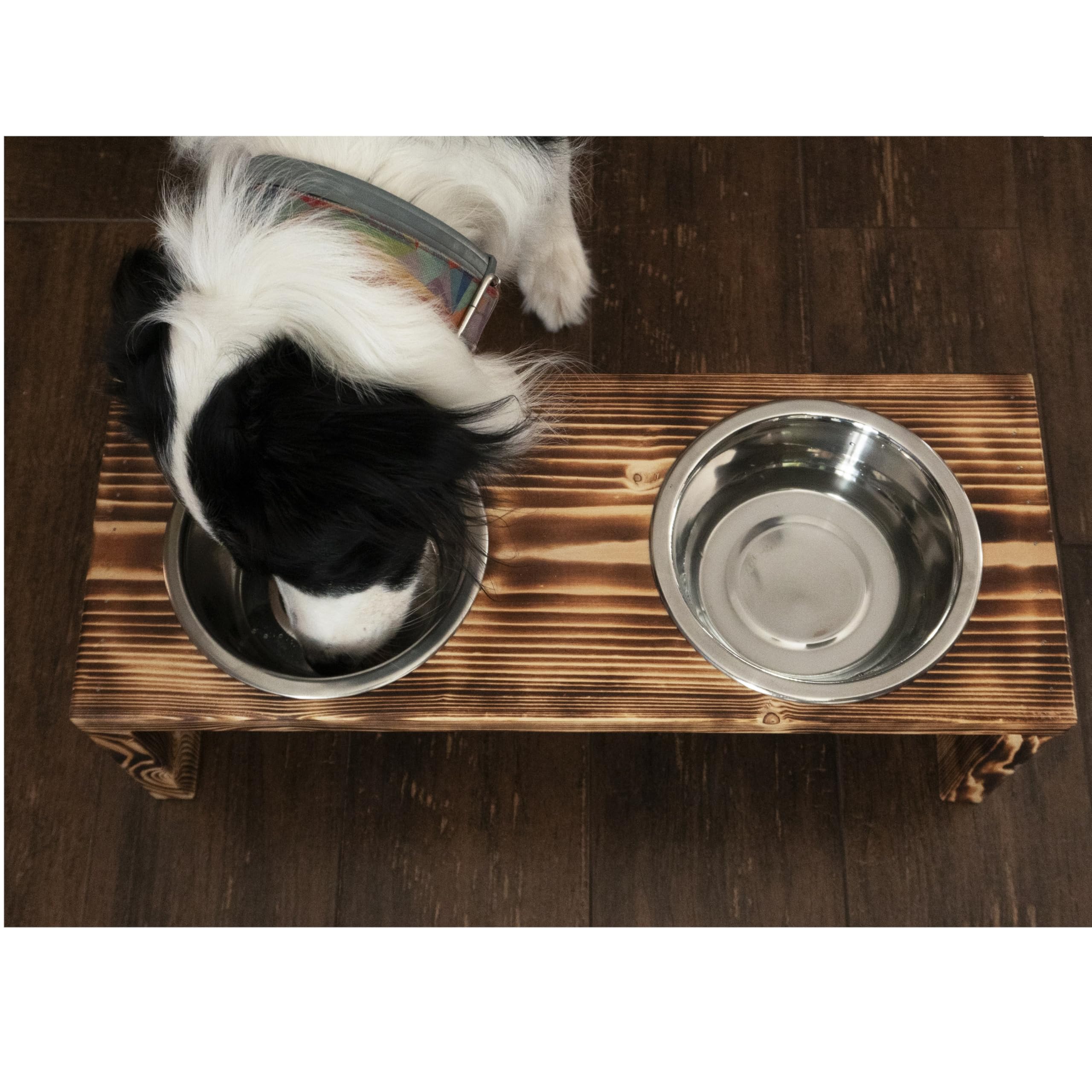 Futterstation Doppelnapf Pet Diner Holz Ständer Hundenapf Katzennapf Hundebar Futterbar handgefertigt 50 x 19,5 x 17,5 cm 0,9 L