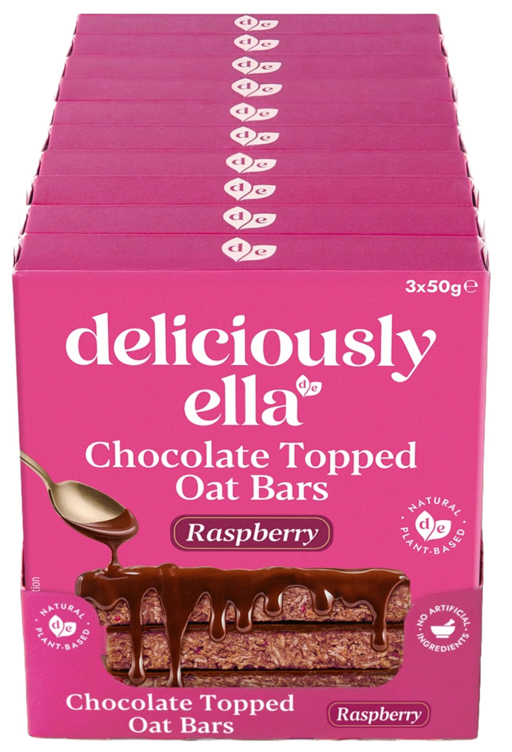 Deliciously Ella Raspberry & Chocolate Topped Oat Bars, 12 x 50 g Bars